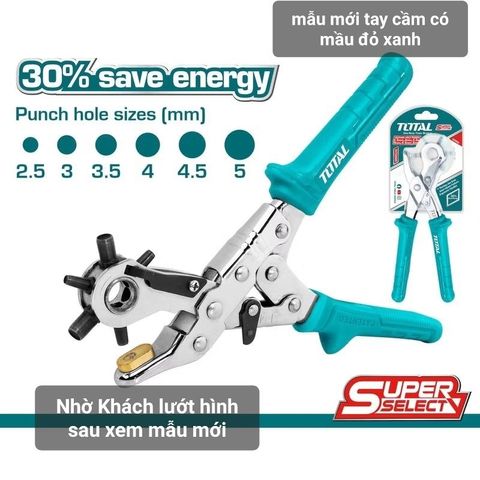 Kìm Đục Lỗ Vải Da TOTAL THT33526 - Tiết Kiệm 30% Sức Lực - Tay Cầm PVC Thoải Mái, Kích Thước Lỗ 2.5mm Đến 5mm