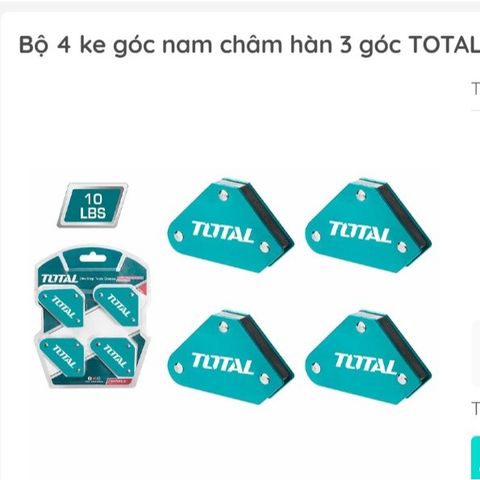 Bộ 4 Ke Góc Nam Châm Hàn Total TAMWH4001 - Dụng Cụ Hàn 3 Góc 45° 90° 135° - Lực Kéo 10Lbs Chất Liệu Thép Chất Lượng Cao