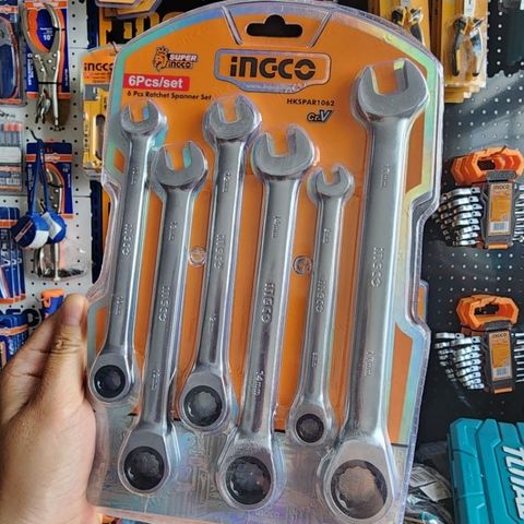 Bộ Cờ Lê Vòng Miệng INGCO HKSPAR1062 - 6 Chi Tiết CrV Chắc Chắn, Chất Liệu Cao Cấp, Tiện Dụng Sửa Chữa Xe Máy và Cơ Khí