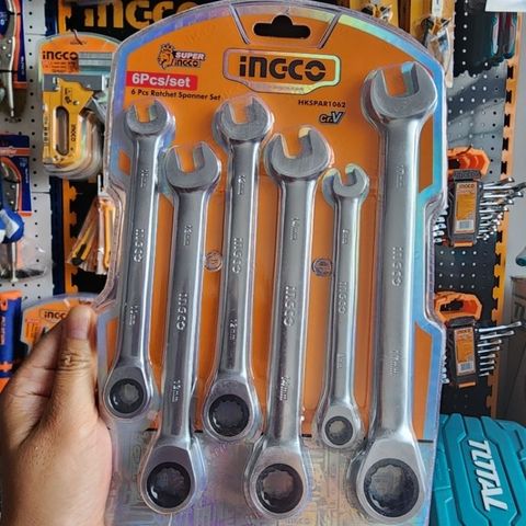 Bộ Cờ Lê Vòng Miệng INGCO HKSPAR1062 - 6 Chi Tiết CrV Chắc Chắn, Chất Liệu Cao Cấp, Tiện Dụng Sửa Chữa Xe Máy và Cơ Khí