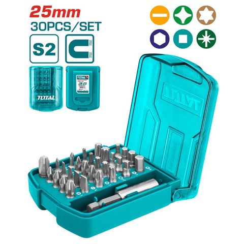 Hộp 30 Mũi Bắt Vít 25mm TOTAL TACSD10306 - Dụng Cụ Thay Đổi Nhanh, Đầu Giữ Mũi, Bộ Mũi Đa Dạng PZ, PH, SL, T, H
