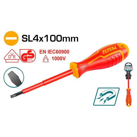 Tua vít dẹp cách điện SL4 x 100mm 1000V TOTAL THTIS4100 - Dụng cụ sửa chữa chất lượng cao, chính hãng