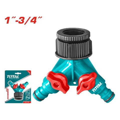 Bộ Chia Ống Nước 3/4 inch Sang 1/2 inch TOTAL THHC1202 - Đầu Nối 2 Chiều Nhựa Có Nút Ngắt và Nút Xoay