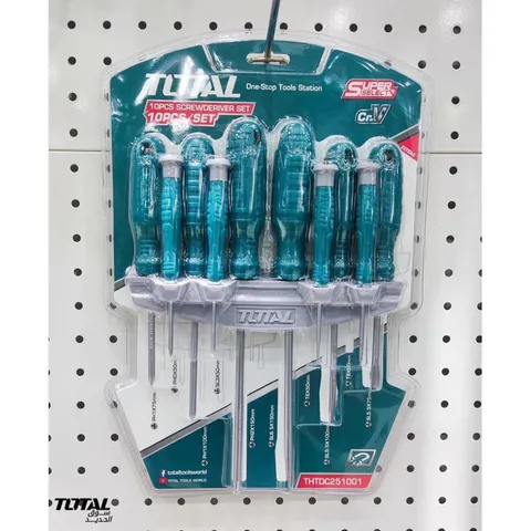Bộ 10 Tua Vít Dẹp và Sao TOTAL THTDC251001 - Chất Liệu Thép CRV, Dụng Cụ Tiện Ích Hỗ Trợ Sửa Chữa Nhà Ở
