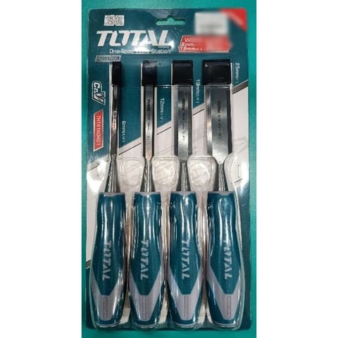 Bộ 4 Đục Gỗ Total THT41K0401 - Dụng Cụ Thép Cr-V Chất Lượng Cao, Kích Thước 6mm, 12mm, 19mm, 25mm - Dụng Cụ Tiện Ích Nghề Mộc