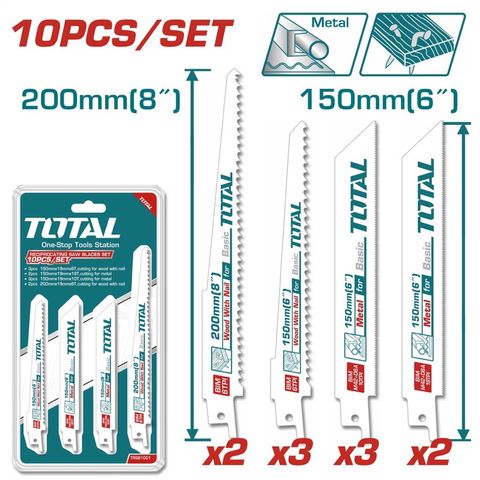 Bộ 10 lưỡi cưa kiếm kim loại và gỗ TOTAL TRSB1001 - Chuyên dụng cắt gỗ và kim loại, chất lượng cao, tiện ích sửa chữa nhà cửa.