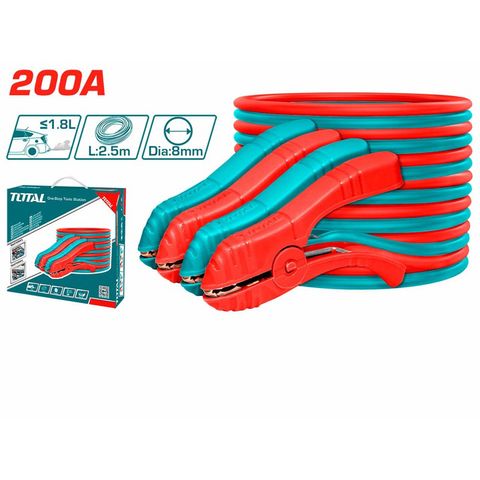 Dây Cáp Sạc Bình Acqui 200A TOTAL PBCA12001 - Dây Đồng 2.5m Hỗ Trợ Ô Tô Dưới 1.8L, Kẹp 14x9cm, 200 AMP