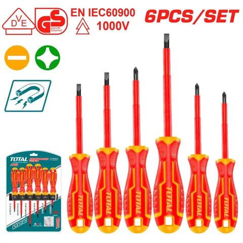 Bộ 6 Tua Vít Cách Điện 1000V TOTAL THTIS566 - Dụng Cụ Tiện Ích An Toàn Cho Thợ Điện