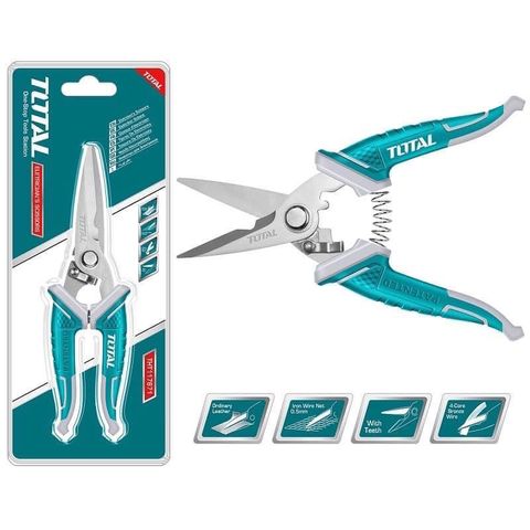 Kéo Thợ Điện 7 Inch 178mm Total THT117871 - Kéo Thép Không Gỉ, Lưỡi Kéo Có Răng, Tay Cầm Thiết Kế Độc Đáo