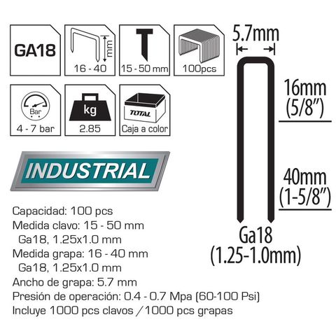 Máy bấm đinh 2 trong 1 TOTAL TAT81501 - Dụng cụ tiện ích dùng hơi với 1000 đinh U và 200 đinh ghim, bảo hành chính hãng, hiệu suất cao.