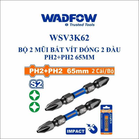 Bộ 2 Mũi Siết Vít Đầu Bake PH2 Dài 65mm Thép Đen - Dụng Cụ Tiện Ích WADFOW WSV3K62 Chính Hãng