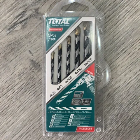 Bộ 5 mũi khoan bê tông TOTAL TACSD5055 - Kích thước 4x75mm, 5x85mm, 6x100mm, 8x120mm, 10x120mm - Dụng cụ tiện ích chất lượng cao