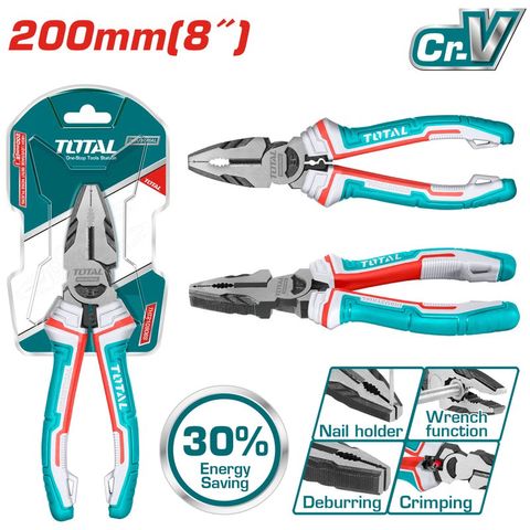 Kìm Răng Cao Cấp 8 Inch TOTAL THT210806S - Tiết Kiệm 30% Lực, Chất Liệu Thép CR-V Chống Gỉ, Dụng Cụ Làm Việc Chuyên Nghiệp