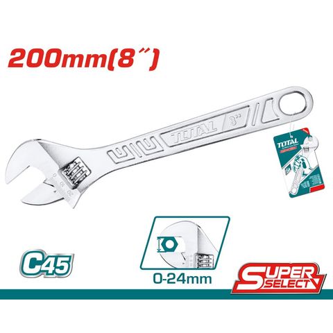 Mỏ Lết Tiêu Chuẩn 8 Inch TOTAL THT101083 - Dụng Cụ Chỉnh Độ 0-24mm, Thiết Kế Chắc Chắn, Dụng Cụ Tiện Ích Chất Lượng Cao