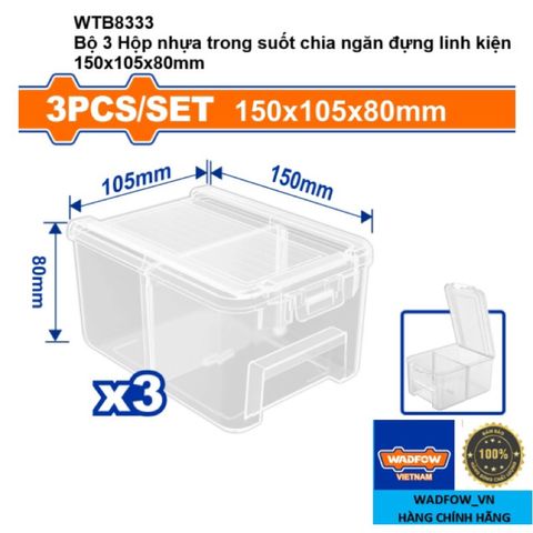 Bộ 3 Hộp Nhựa Đựng Linh Kiện Trong Suốt WTB8333 - Kích Thước 150x105x80mm, Chất Liệu Nhựa PP, Tiện Ích Tổ Chức Linh Kiện Nhỏ