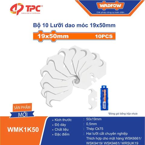 Bộ 10 Lưỡi D Móc Dùng Cho Dọc Giấy - Dụng Cụ Thép CK75 Hàng Chính Hãng WADFOW, Kích Thước 50x19mm, Độ Dày 0.5mm