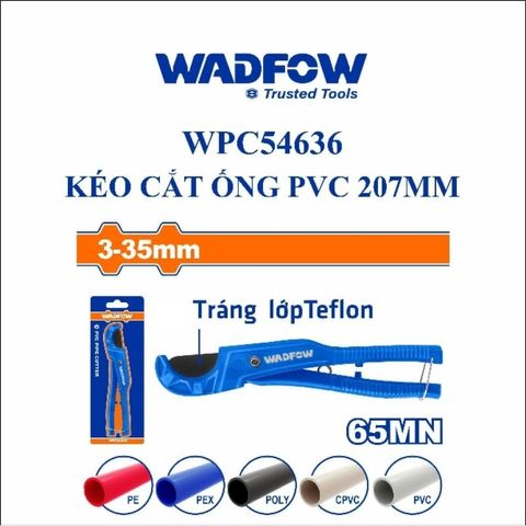 Kéo cắt ống nhựa PVC 207mm Wadfow WPC54636 - Lưỡi cắt Teflon, cắt chính xác đường kính 3-35mm, dụng cụ cầm tay chất lượng cao