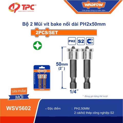Bộ 2 mũi vít bake PH2 dài 50mm WADFOW - Thép công nghiệp S2 với từ tính mạnh mẽ, dụng cụ tiện ích chất lượng cao