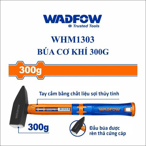 Búa Đóng Đinh Đầu Dẹp Vuông 300g Tay Cầm Nhựa Sợi Thủy Tinh WADFOW WHM1303 - Dụng Cụ Tiện Ích Chất Lượng Cao