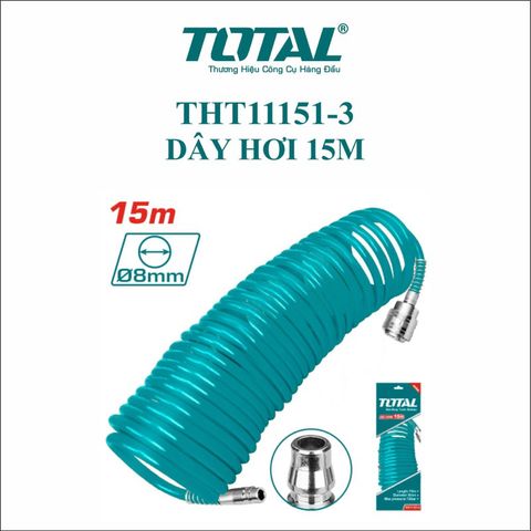 Dây Hơi Khí Nén 15m TOTAL THT11151-3 - Chất Liệu PU, Đầu Nối Nitto, Đường Kính 5mm - Dụng Cụ Tiện Ích Hàng Đầu TOTAL