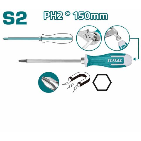 (at8) Tua vít bake đóng xuyên PH2 thép S2 TOTAL THGSPH21506
