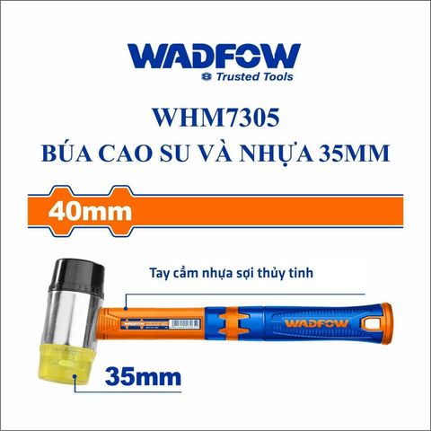 Búa Cao Su Nhựa 2 Đầu WADFOW WHM7305 - Dụng Cụ Tiện Ích Có Tay Cầm Sợi Thủy Tinh, Bảo Vệ Bề Mặt 35mm