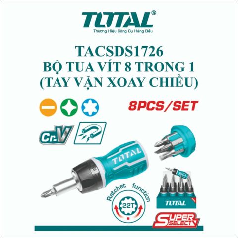 Bộ Tua Vít 8 Trong 1 Mini Tự Động 2 Chiều Cr-V - Dụng Cụ Tiện Ích Chất Lượng Cao, Tay Vặn & 7 Đầu Tua Vít