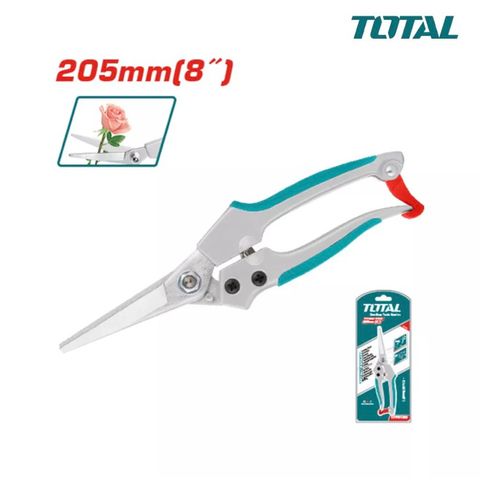 Kéo Tỉa Cành Nhọn 8 Inch TOTAL THTP61083 - Lưỡi Thép Carbon, Tay Cầm Nhôm, Dụng Cụ Cắt Cây Tiện Ích