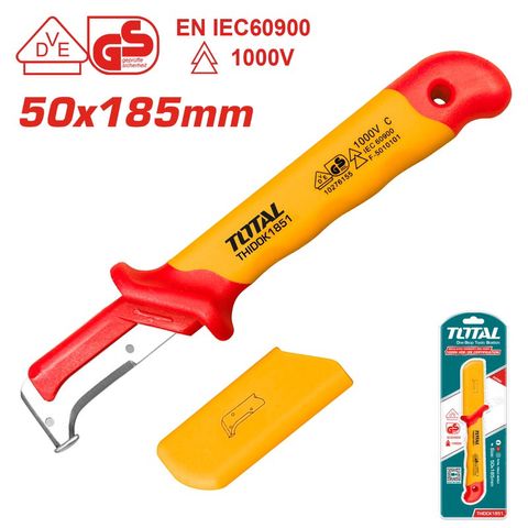 Dụng cụ tước dây điện lưỡi cong cách điện 1000V TOTAL THIDCK1851 - Công cụ tiện ích VDE/GS, tiêu chuẩn EN60900, dễ sử dụng và an toàn.