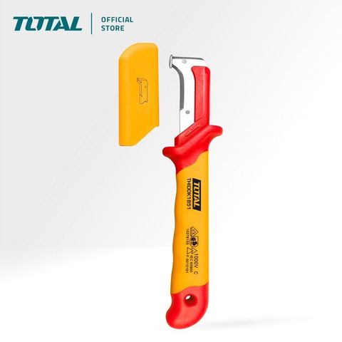 Dụng cụ tước dây điện lưỡi cong cách điện 1000V TOTAL THIDCK1851 - Công cụ tiện ích VDE/GS, tiêu chuẩn EN60900, dễ sử dụng và an toàn.