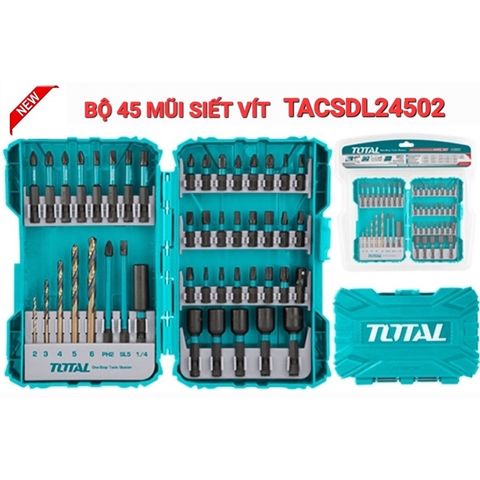 Bộ 45 Mũi Bắt Vít TOTAL TACSDL24502 - Dụng Cụ Sửa Chữa Đa Năng Cho Thợ Hàn và DIY, Bao Gồm Tua Vít và Mũi Khoan Chất Lượng Cao