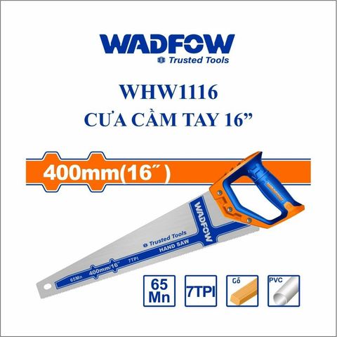 Cưa Gỗ Lá Liễu 16 Inch WADFOW WHW1116 - Dụng Cụ Tiện Ích Chất Lượng Cao, Thiết Kế Tay Cầm 2 Màu, Độ Dày 0.9mm, 7 Răng Cưa/Inch