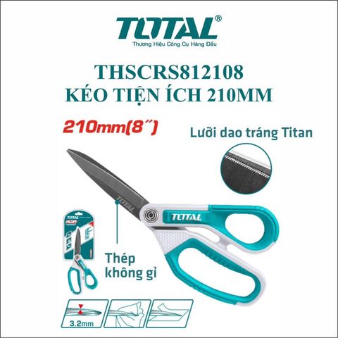 Kéo Cắt Đa Năng Mạ Titan 8 Inch TOTAL - Chất Liệu Thép Không Gỉ, Thích Hợp Cắt Vải, Nhựa, Bìa Cứng, Thiết Kế Độc Đáo