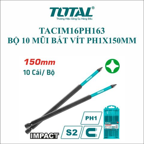 Mũi Siết Vít Bake PH1 Dài 150mm Thép Đen S2 TOTAL - Dụng Cụ Tiện Ích Chất Lượng Cao, Giảm Gãy Đầu và Có Nam Châm