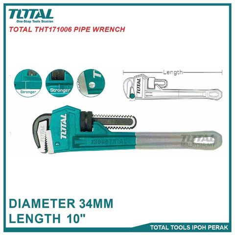 Mỏ Lết Răng TOTAL 10 Inch THT171006 - Dụng Cụ Sửa Chữa Chất Lượng Cao, Thép Carbon Bền Bỉ, Tay Cầm Gang Dẻo