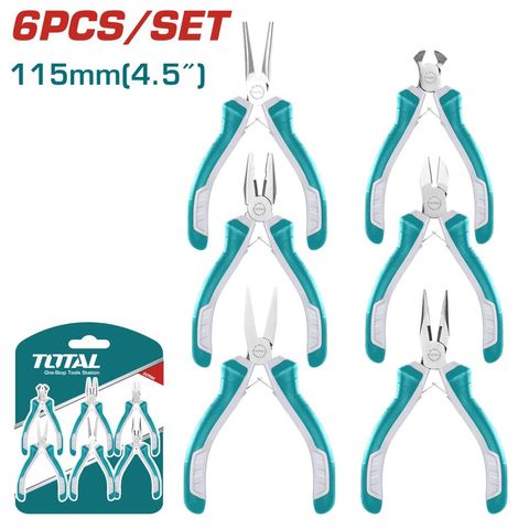 Bộ 6 Kìm Mini TOTAL THT1K0511 - Dụng Cụ Tiện Ích Cầm Tay Đa Năng Cho Gia Đình - Kềm Cắt, Kềm Mũi Dài, Mũi Kim 4.5