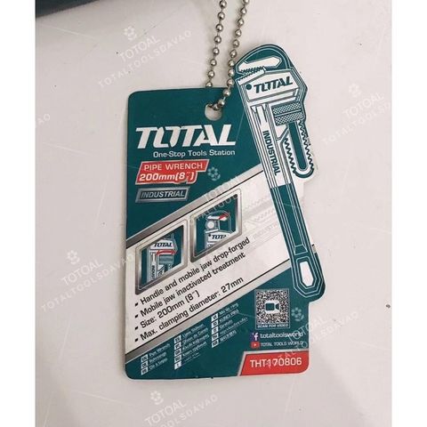 Mỏ Lết Răng 8 inch TOTAL THT170806 - Dụng Cụ Thiết Bị Tiện Ích Chất Liệu Thép Carbon Bền Bỉ, Quai Hàm Chắc Chắn