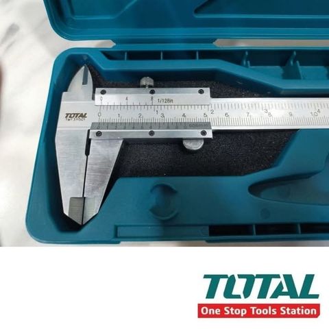 Thước kẹp Cơ Khí TOTAL TMT311501 150mm - Dụng cụ đo chính xác bằng thép carbon, hộp nhựa bảo vệ.