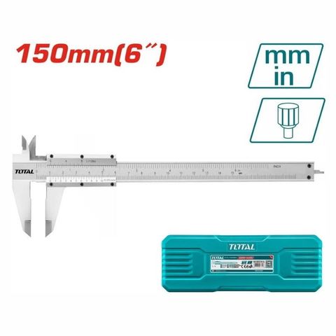 Thước kẹp Cơ Khí TOTAL TMT311501 150mm - Dụng cụ đo chính xác bằng thép carbon, hộp nhựa bảo vệ.