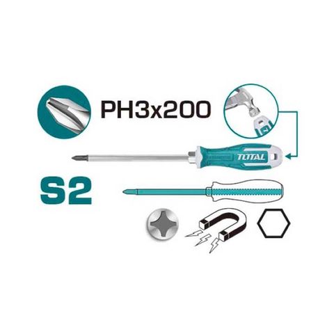 Tua vít bake PH3 TOTAL THGSPH32006 - Dụng cụ thép công nghiệp S2, chiều dài 200mm, chính hãng, giao hàng toàn quốc