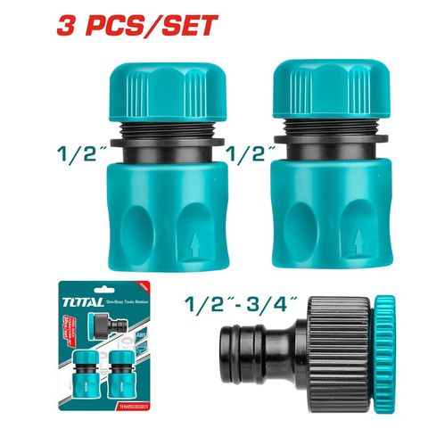 Bộ 3 Đầu Nối Nhanh Ống 1/2 Inch TOTAL THWS030301 - Khớp Nối Nhựa Chất Lượng, Dụng Cụ Tiện Ích Cho Công Trình