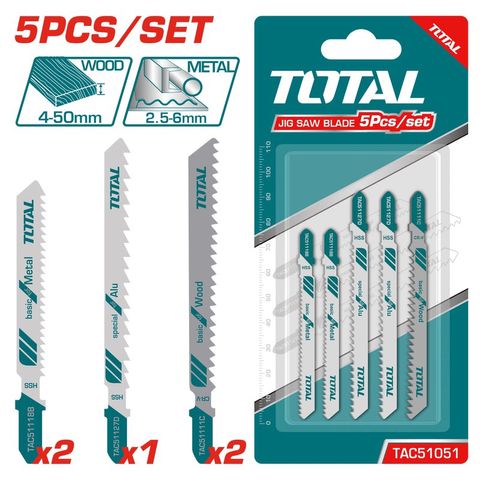 Bộ 5 Lưỡi Cưa Lọng Kim Loại, Gỗ và Nhôm TOTAL TAC51051 - Dụng Cụ Hỗ Trợ Cắt Gỗ, Kim Loại, Nhôm Đa Năng cho Thợ Chuyên Nghiệp