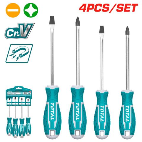 Bộ 4 Tua Vít Dẹp và Bake Cán Cao Su Mềm Total THT250604 - Dụng Cụ Tiện Ích Chất Lượng Cao Cho Thợ Sửa Chữa