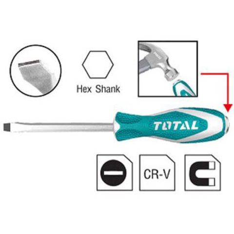 Tua vít dẹp SL8 x 150 mm – Dụng cụ chất lượng cao thương hiệu TOTAL, thép công nghiệp S2, đuôi lục giác 8 mm
