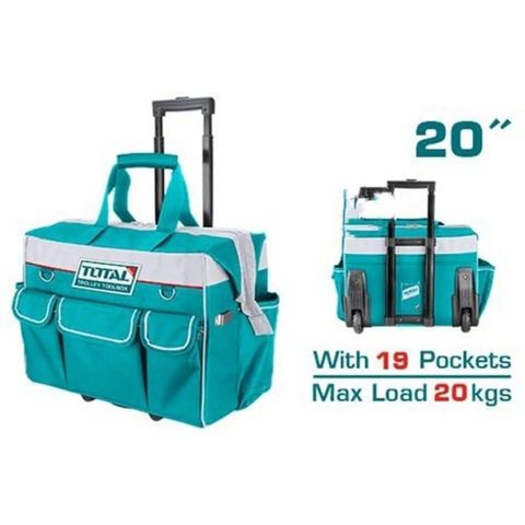 Túi đựng công cụ 20 inch có bánh xe kéo TOTAL THRRTB2001 - 19 ngăn, tải trọng 20kg, chất liệu 600D polyester, tiện lợi cho thợ sửa chữa