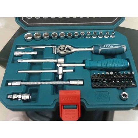 Bộ công cụ tuýp 45 chi tiết 1/4 inch với tay cầm và đầu vít Cr-V cao cấp - Dụng cụ sửa chữa tiện lợi TOTAL THT141451