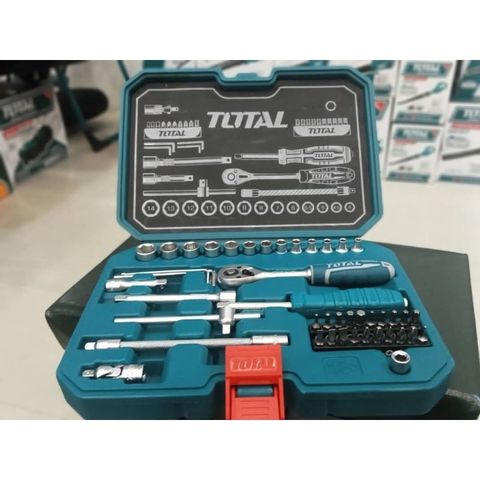 Bộ công cụ tuýp 45 chi tiết 1/4 inch với tay cầm và đầu vít Cr-V cao cấp - Dụng cụ sửa chữa tiện lợi TOTAL THT141451