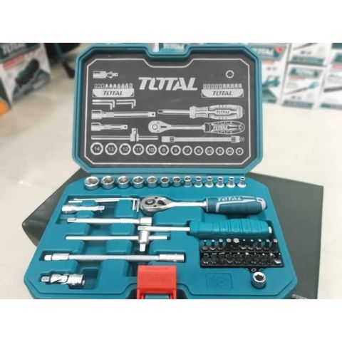 Bộ công cụ tuýp 45 chi tiết 1/4 inch với tay cầm và đầu vít Cr-V cao cấp - Dụng cụ sửa chữa tiện lợi TOTAL THT141451