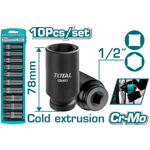Bộ 10 Đầu Tuýp Impact 1/2 Inch 78mm Thép CR-MO - Bộ Dụng Cụ Tiện Ích Chịu Nhiệt Chất Lượng Cao