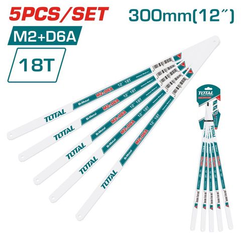 Combo 5 Lưỡi Cưa Sắt Hợp Kim Loại 18 Răng TOTAL THTKT58185 - Dụng Cụ Tiện Ích Cho Khung Cưa Sắt 300mm
